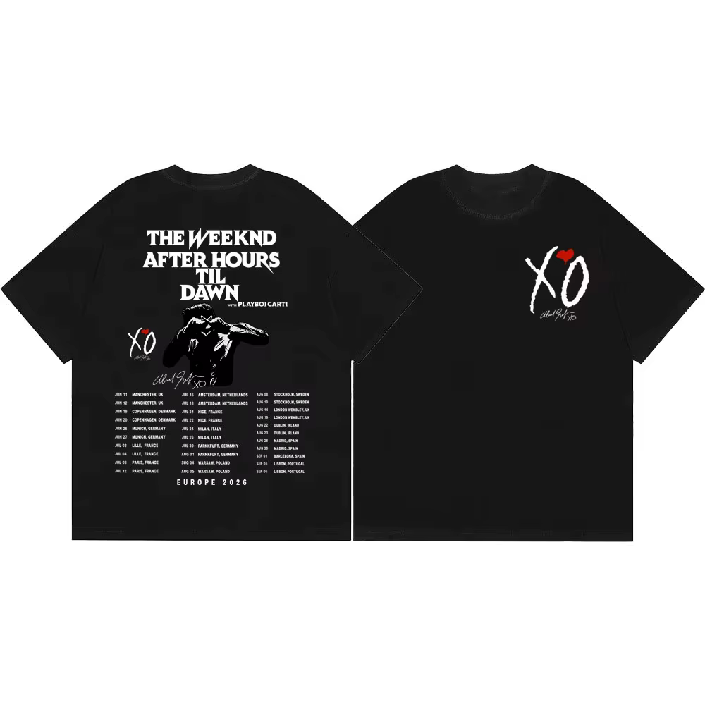 T-shirt graphique The Weeknd After Hours Til Dawn Tour 2026, t-shirt à manches courtes vintage hip h
