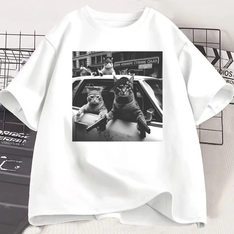 T-shirt Fun Cat Gang, t-shirt sarcastique pour hommes et femmes, t-shirts graphiques Meme, col rond,