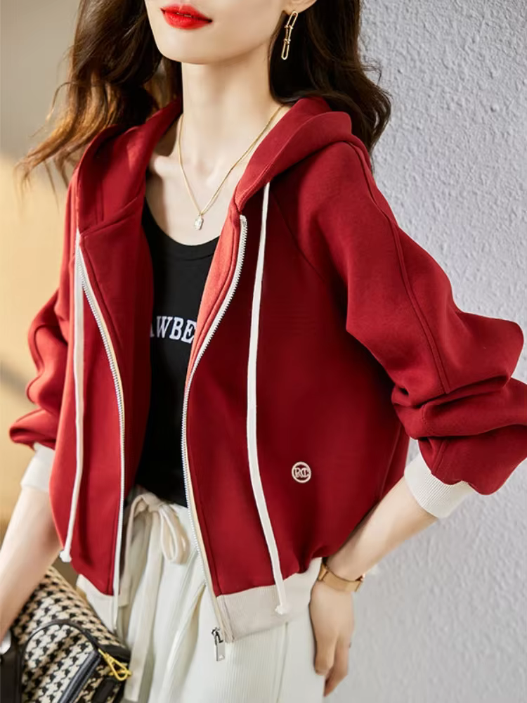 Sweat à capuche en coton pour femme, sweats à capuche rouges, vêtements coréens, Emo vintage des ann
