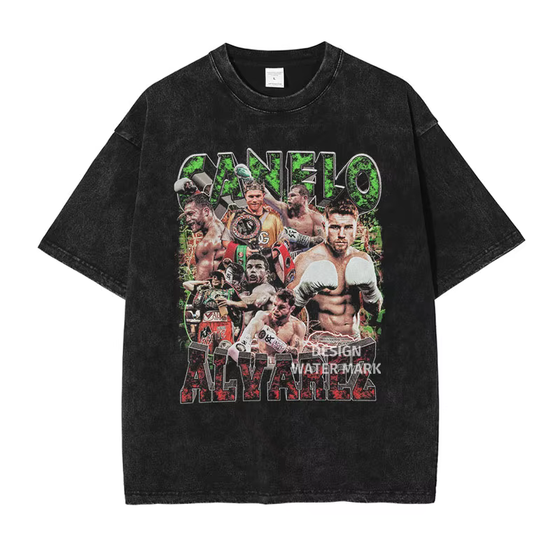 Canelo Alvarez T-shirt Boxer Vintage lavé à manches courtes surdimensionné Champion de boxe T-shirt 