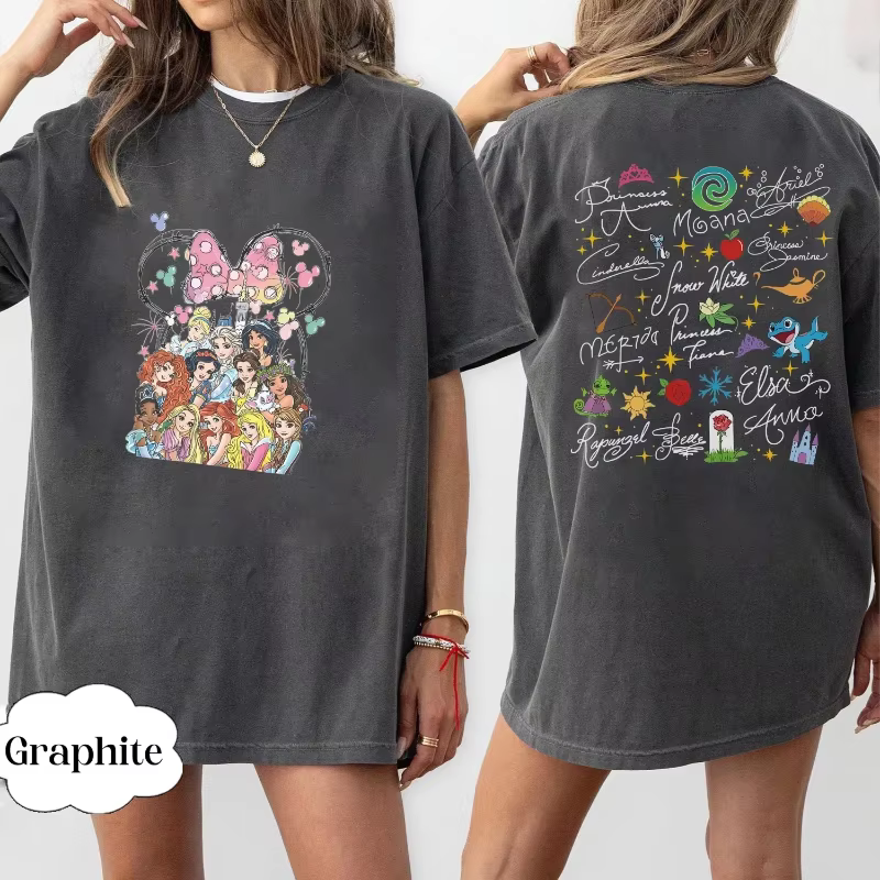 T-shirt Disney Princess, château magique en aquarelle, T-shirt princesse, sweat-shirt signature prin