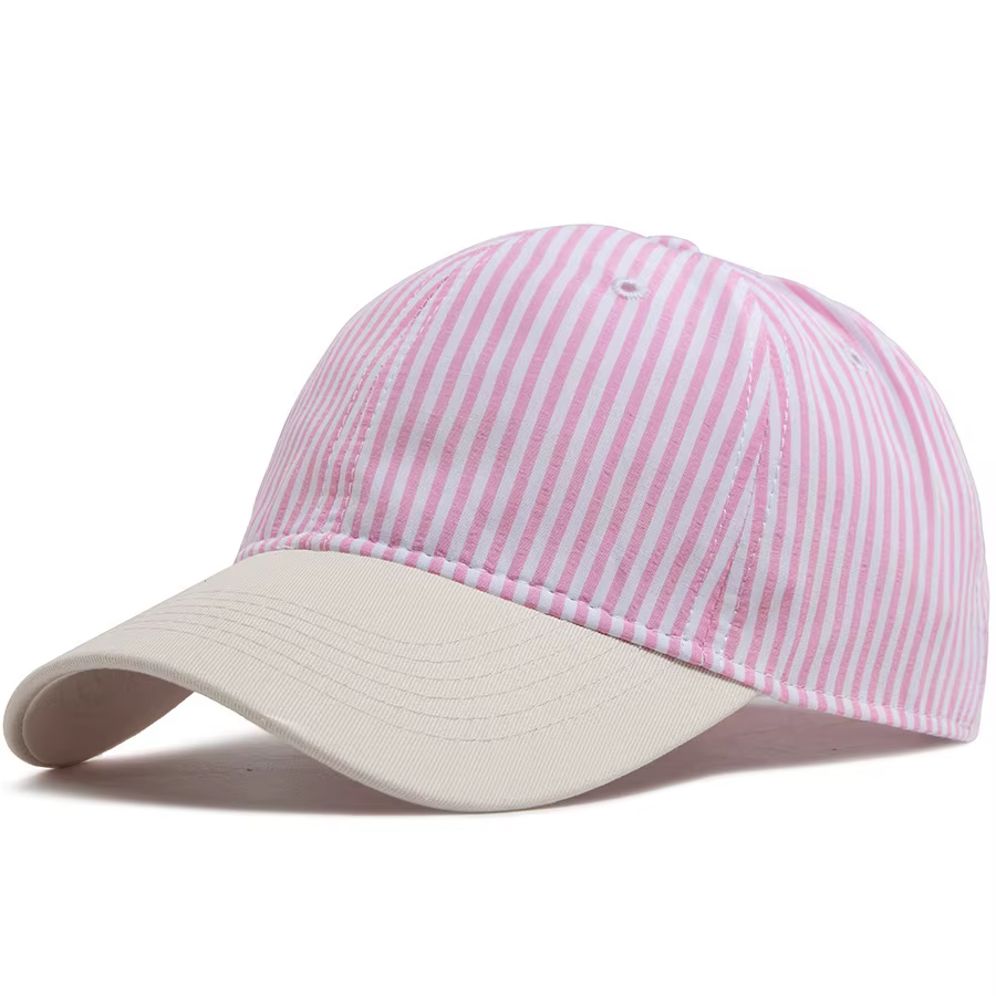 Casquette de baseball rayée unisexe beige vintage à visière souple, style décontracté, pour homme et