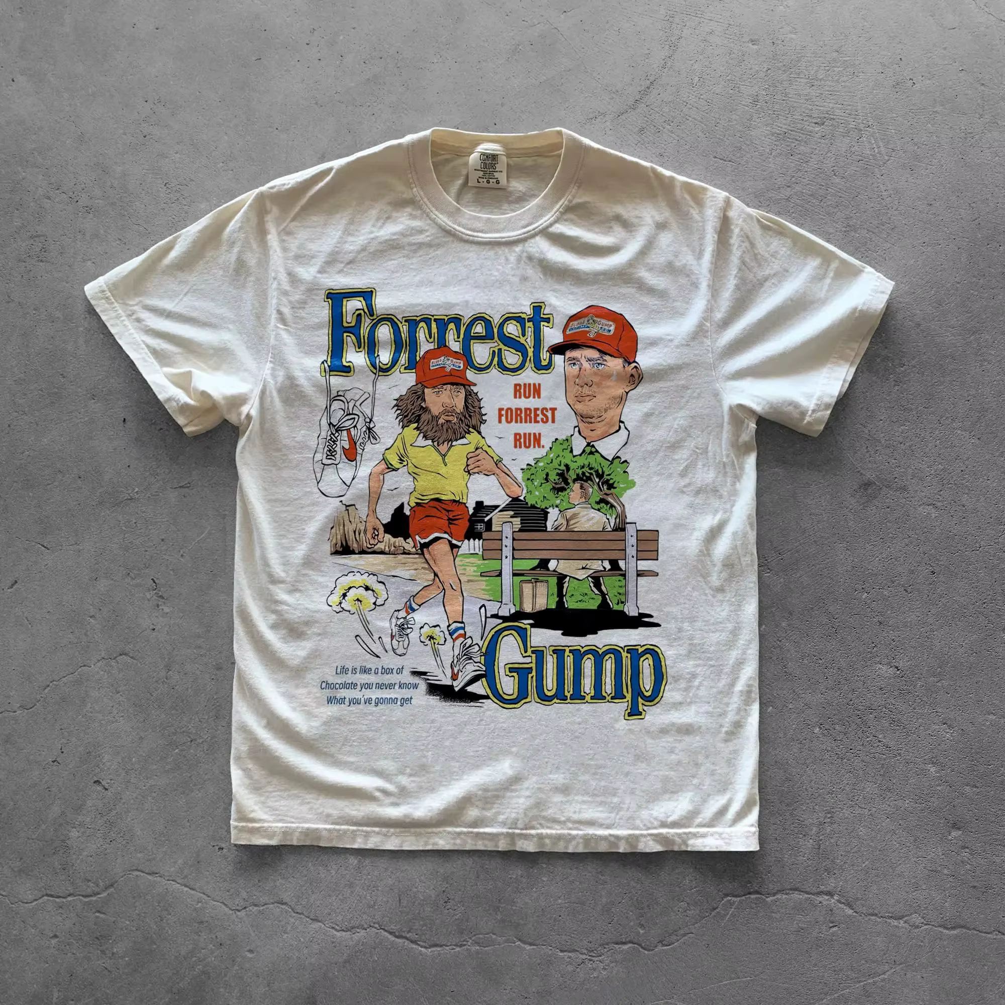 T-shirt rétro Y2k, T-shirt sur le thème du film Forrest Gump, T-shirt à motif teinté, T-shirt imprim