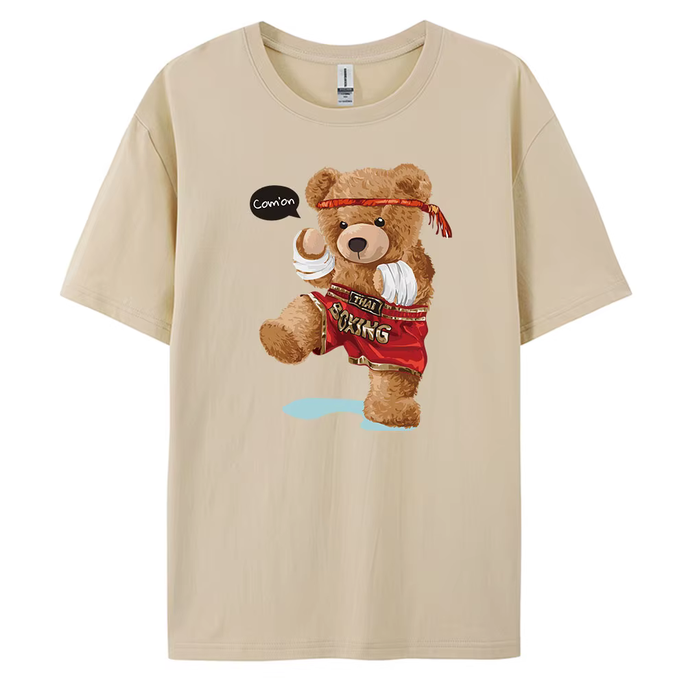 Bear-T-shirt Décontracté à Manches Courtes pour Homme, 100% Coton, à la Mode, Imprimé, Surdimensionn