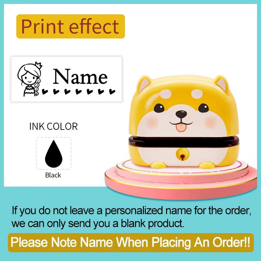 Timbres-nom personnalisés chat de dessin animé pour enfants, tampon étanche personnalisé pour vêteme
