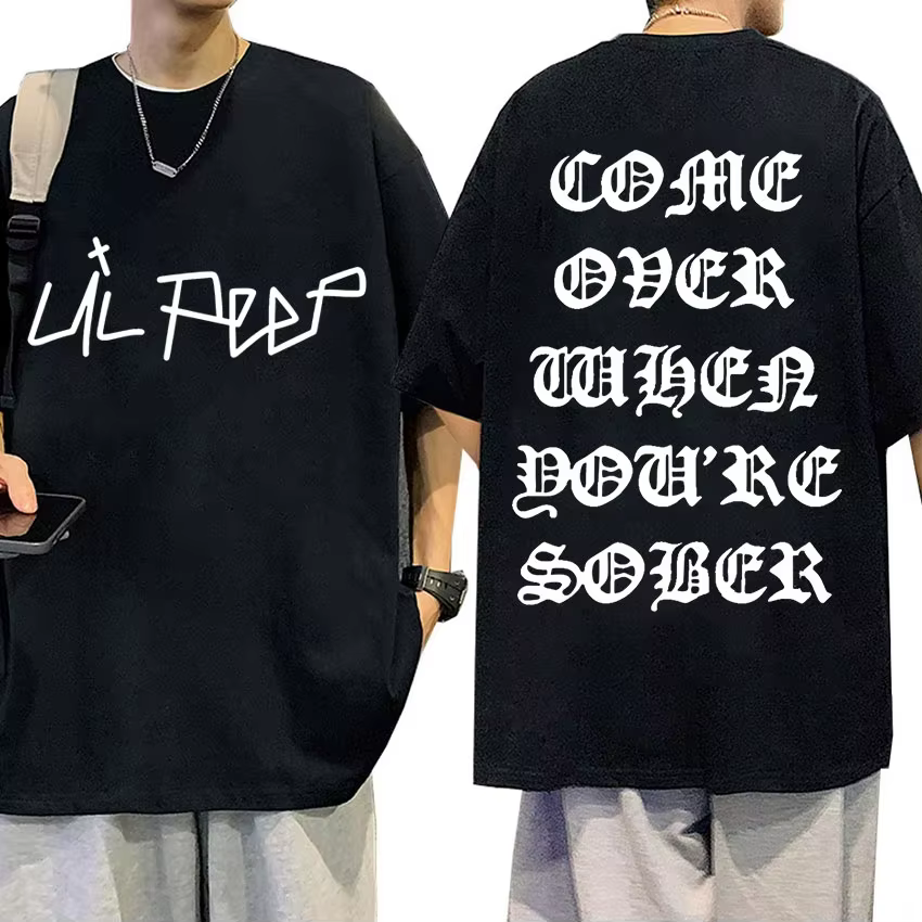 T-shirt imprimé du concert du rappeur Lil Peep Come Over When You're Sober, t-shirt oversize pour ho