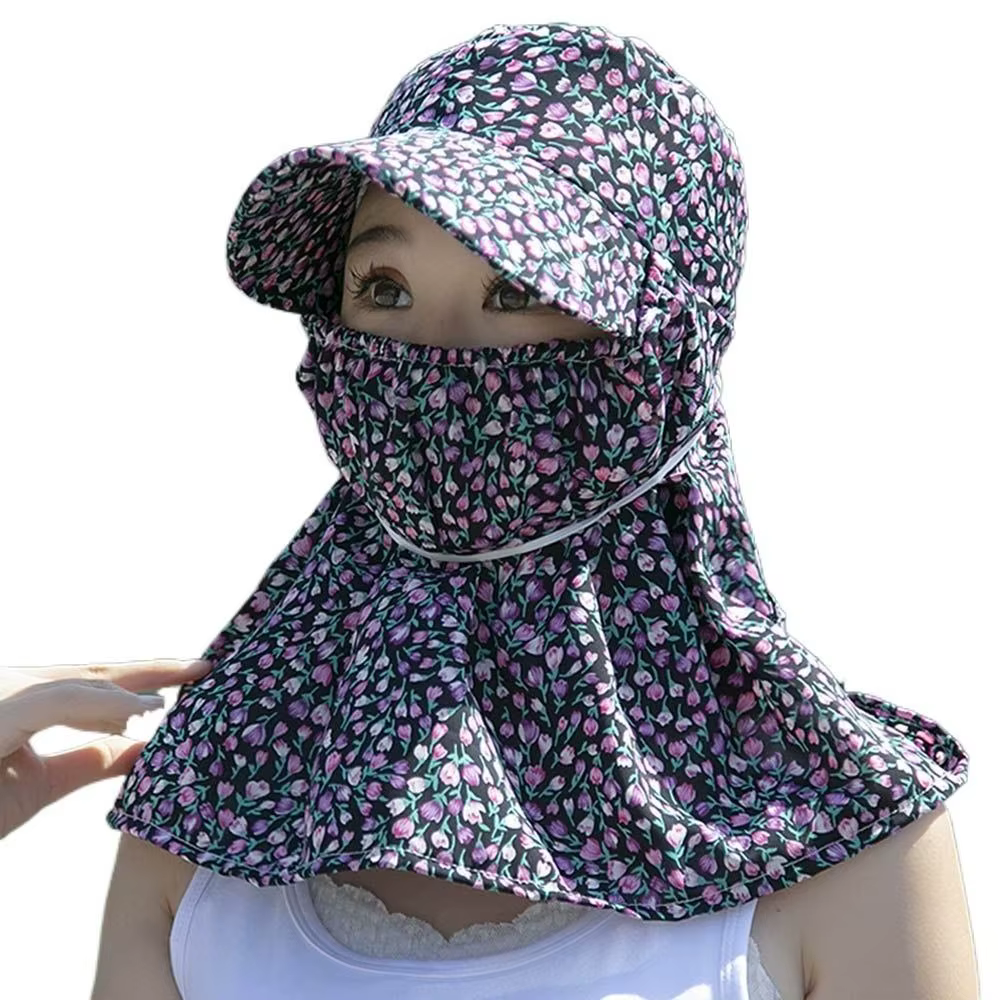 Chapeau de soleil pour femme avec protège-oreilles, protection UV, chapeau bob à large bord fleuri, 