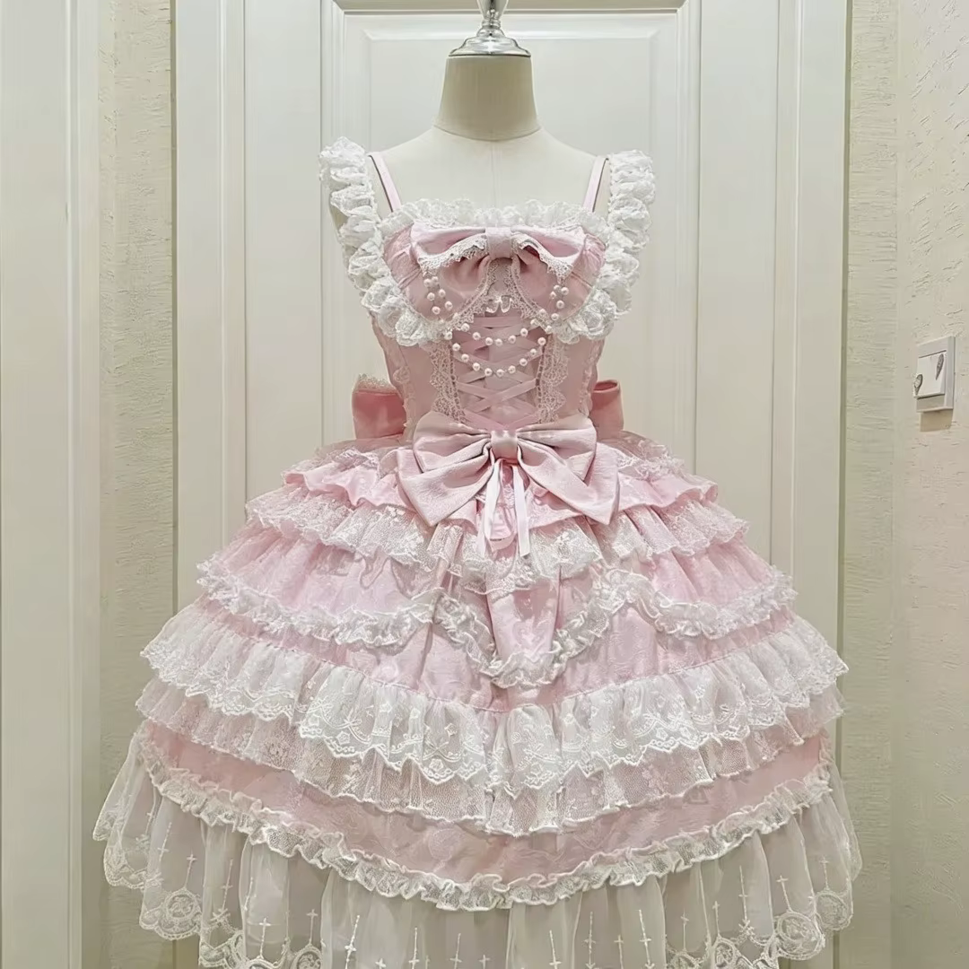 Robe JKS Y2K Lolita Japonaise à Bretelles Kawaii sans Manches en Dentelle, Tenue Cosplay Fille Rétro