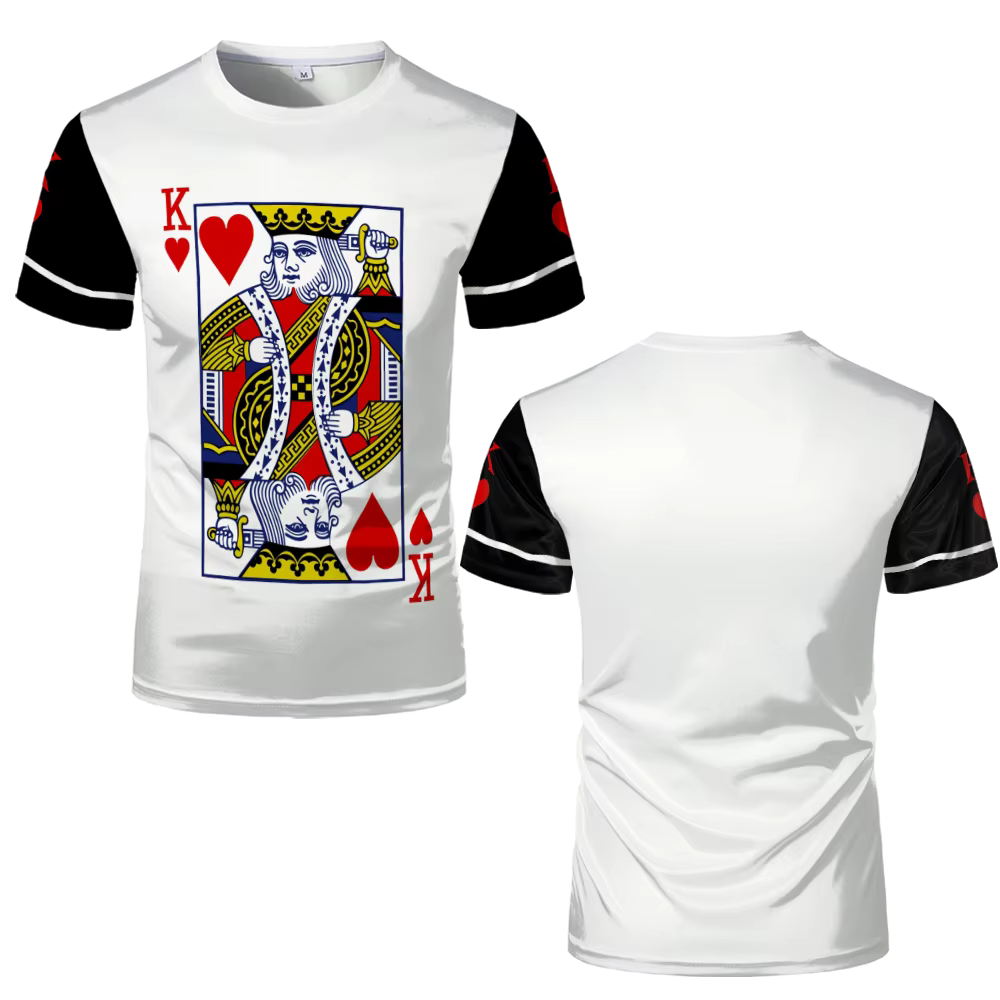 T-shirt graphique à manches courtes pour hommes, imprimé coeur 3D, col rond, vêtements décontractés 
