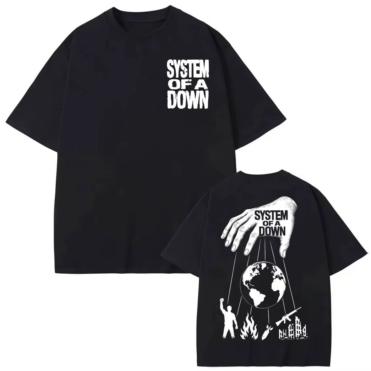 T-shirt imprimé double face System of A Down pour hommes et femmes, vêtements de mode rock, t-shirt 