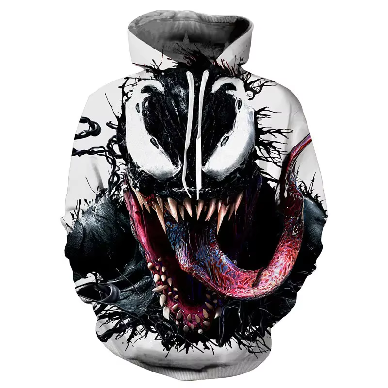 Venom Villain-Sweat à capuche à manches longues imprimé en 3D pour hommes, vêtements de rue décontra