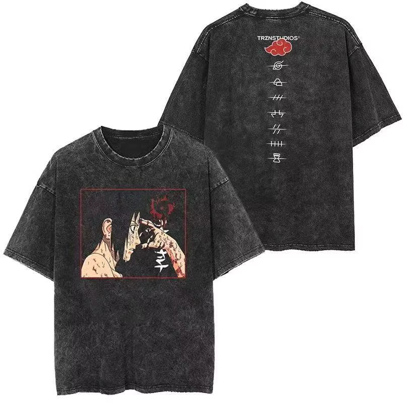 T-shirt à manches courtes surdimensionné avec imprimé Zara de l'anime japonais Naruto, style vintage