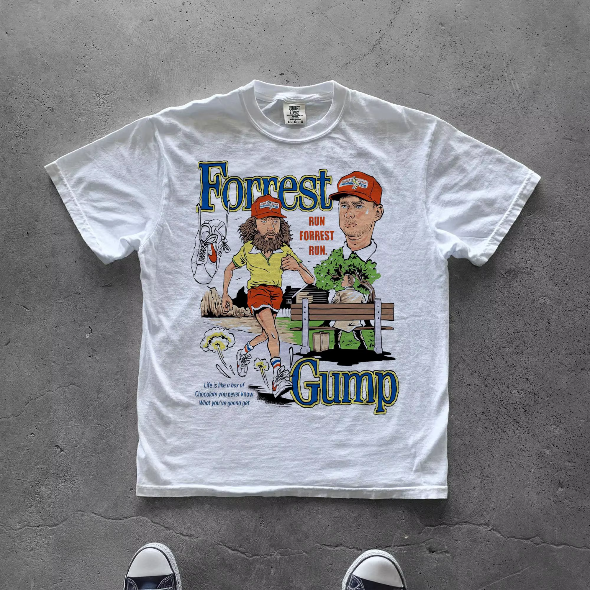 T-shirt sur le thème du film Forrest Gump, T-shirt à motif teinté, T-shirt décontracté imprimé, T-sh