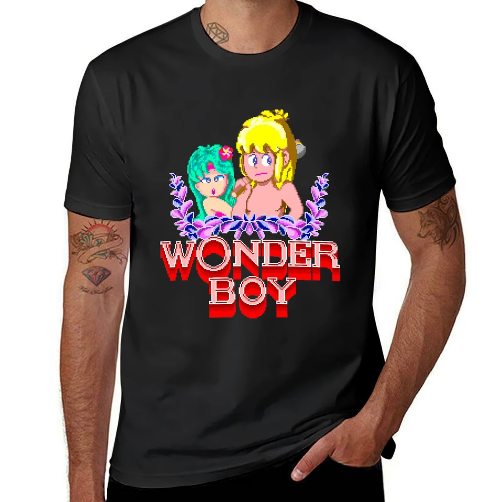 T-shirt imprimé WONDER BOY ARCADE SCREEN pour homme, vêtement estival