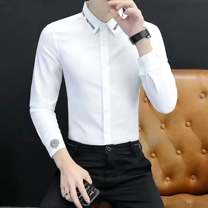 Chemise homme broderie graphique noir chemises homme créateur Social boutonné I coton avec manches m