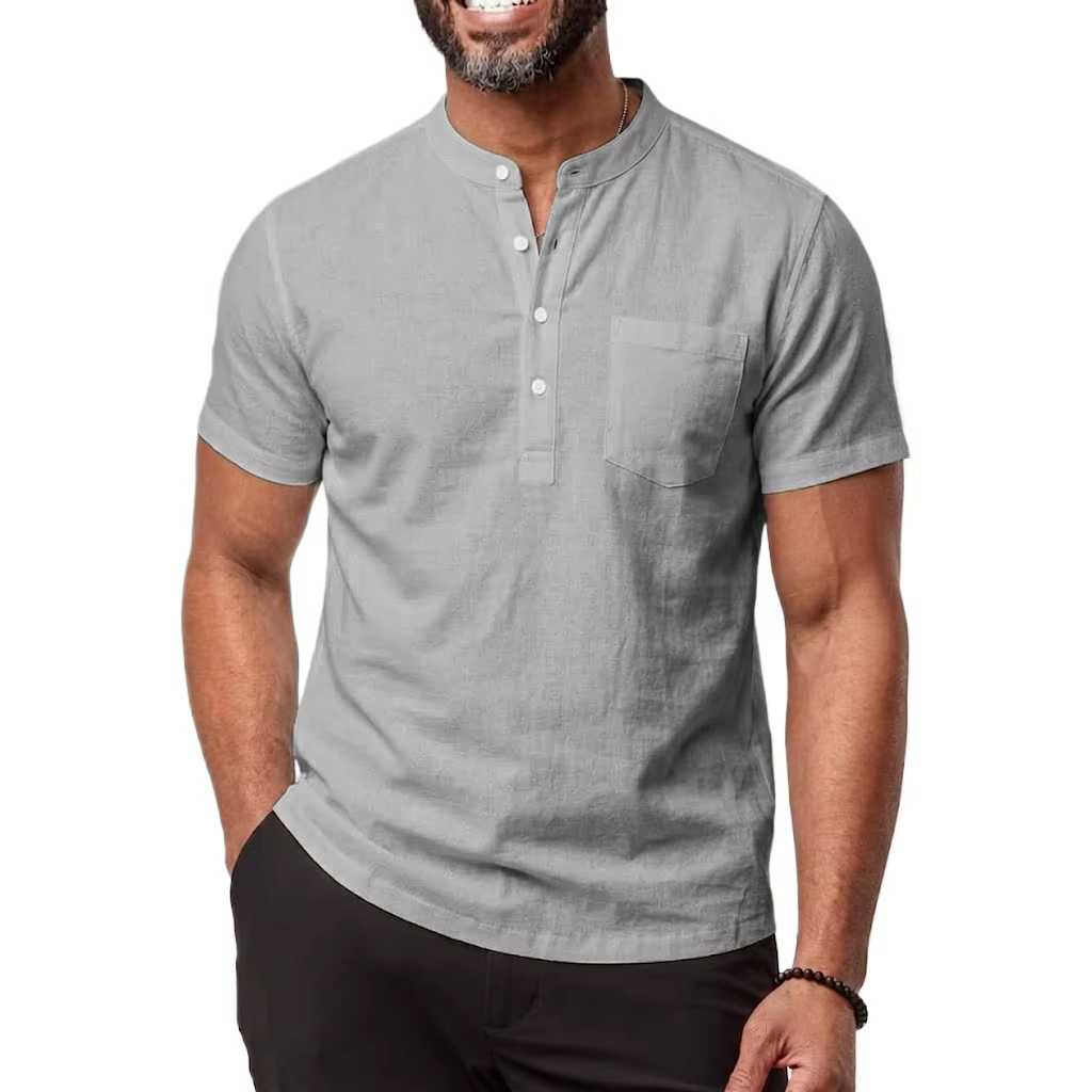 Nouvelle Chemise à Manches Courtes pour Homme, T-shirts Couleur Unie en Lin et Coton, Chemises d'Été