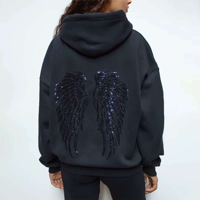Y2K – sweat à capuche rétro à paillettes, ailes d'ange, ornement, Harajuku, doux, décontracté, Stree
