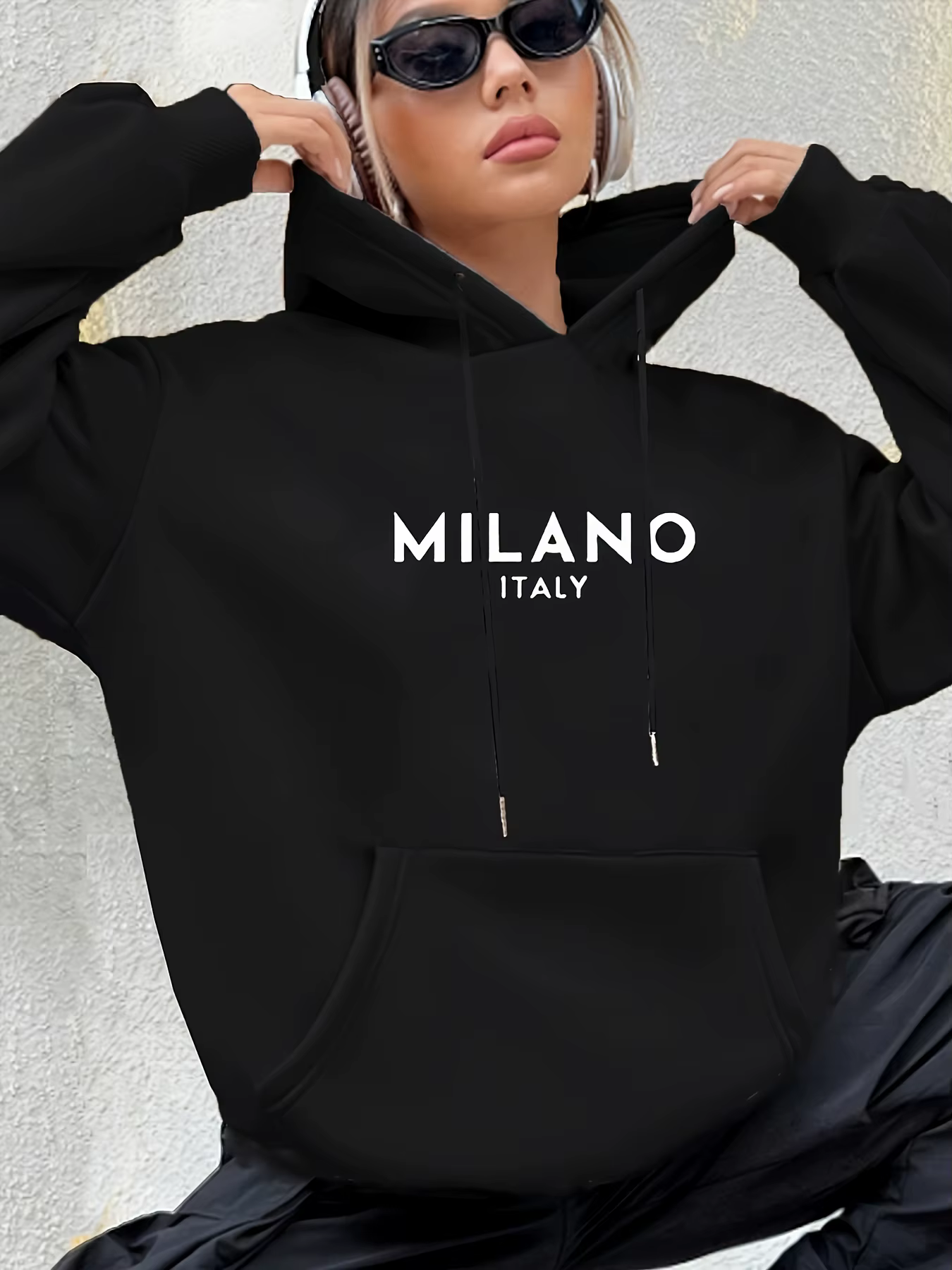 Milano Italie Sweat à capuche en polyester pour femme 100% tissu tricoté imprimé Alphabet Sweat-shir