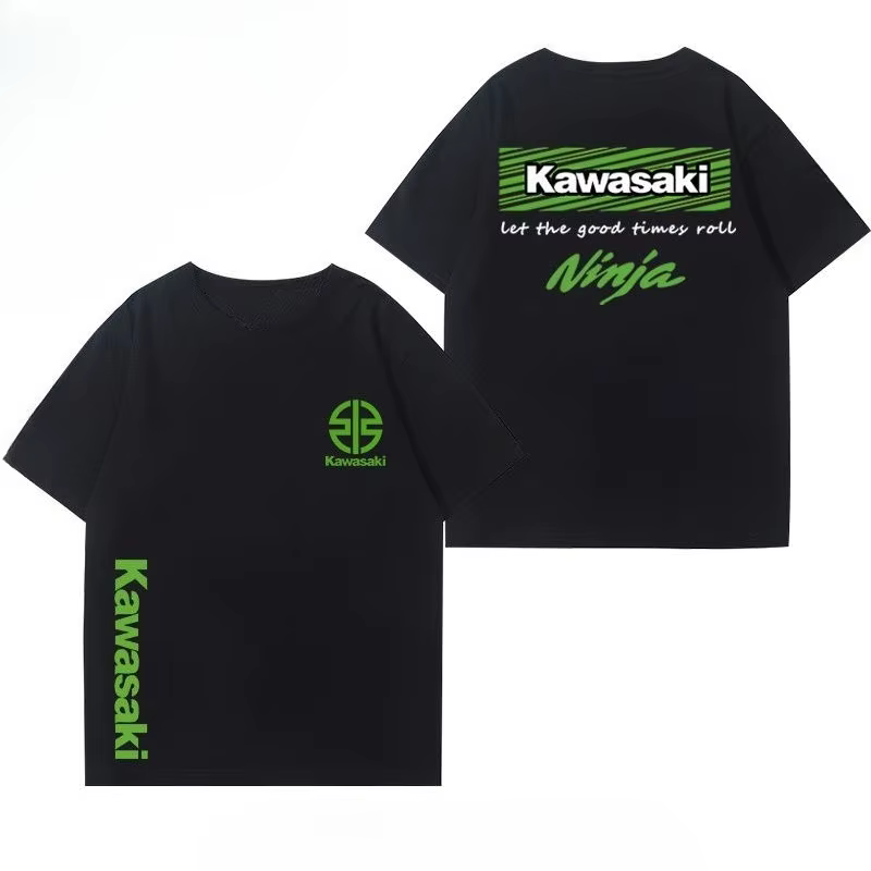 Le nouveau T-shirt imprimé logo Kawasaki pour l'été 2025, un haut ample et à la mode en coton à manc