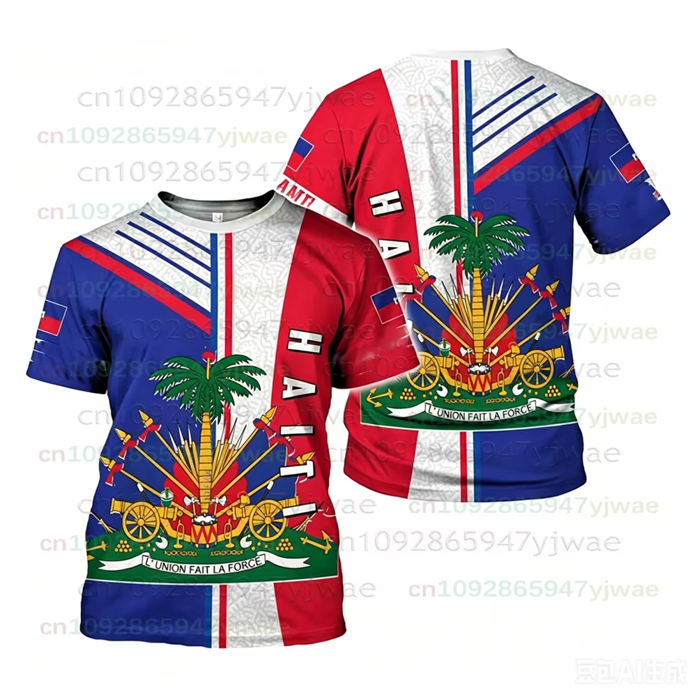 T-shirt pour homme avec motif de l'emblème national d'Haïti, drapeau haïtien imprimé en 3D, t-shirts