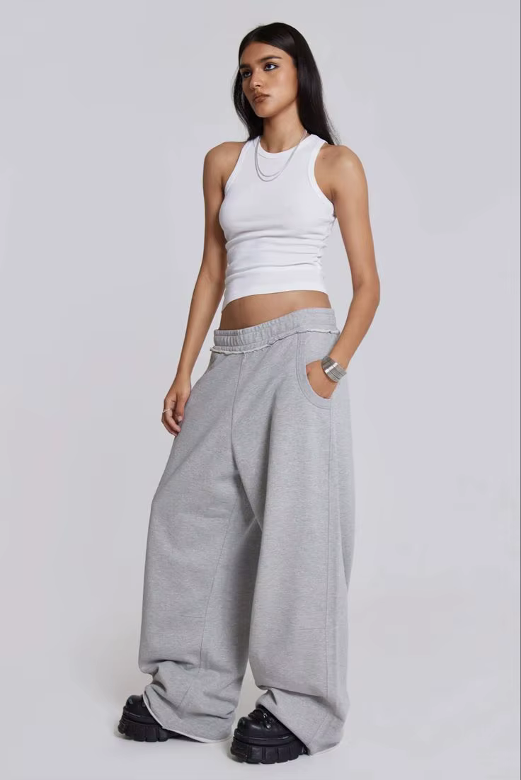 Baggy femmes gris pantalons de survêtement surdimensionné mode coréenne survêtement pantalons de bas