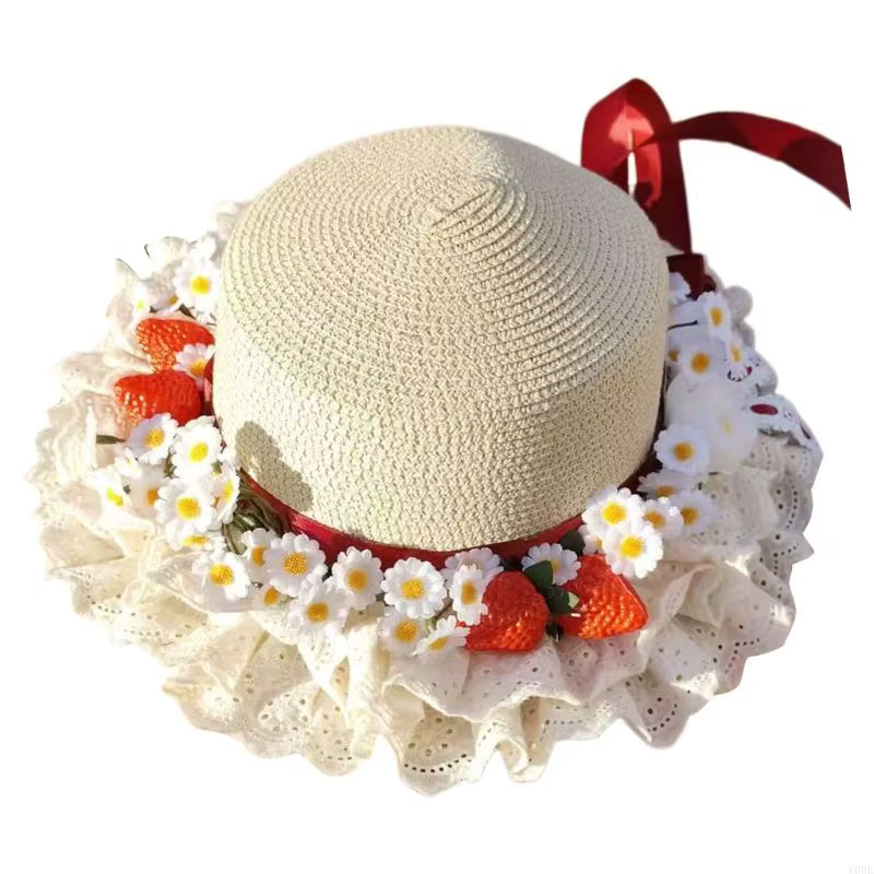 Chapeau paille à fraises pour femmes adolescentes, casquette d'été respirante pour l'extérieur, à mo