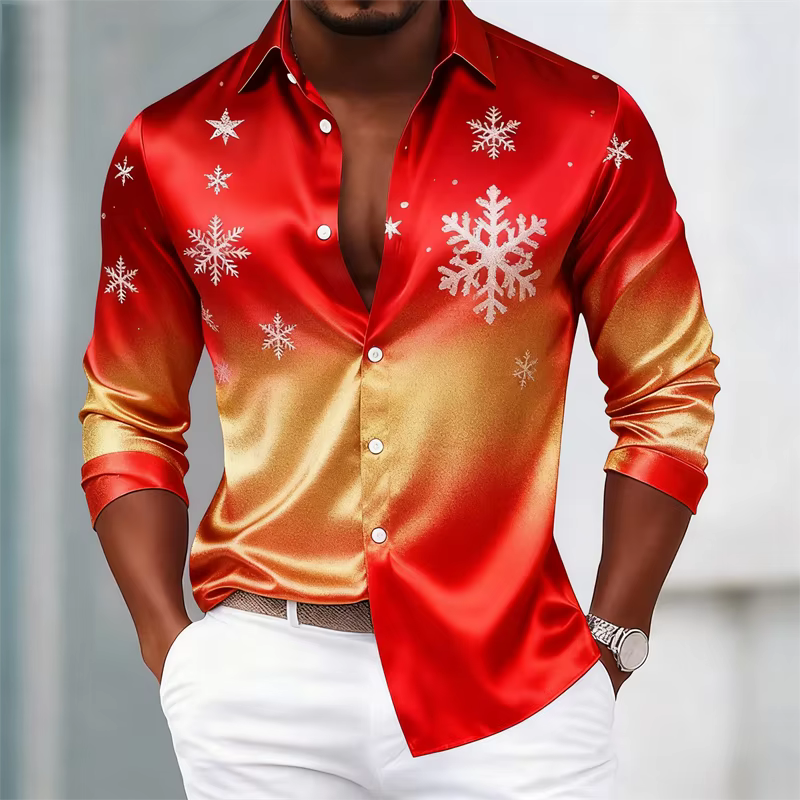 Noël hommes scène de noël 3D imprimé chemise flocon de neige décontracté mode col bouton chemise à m