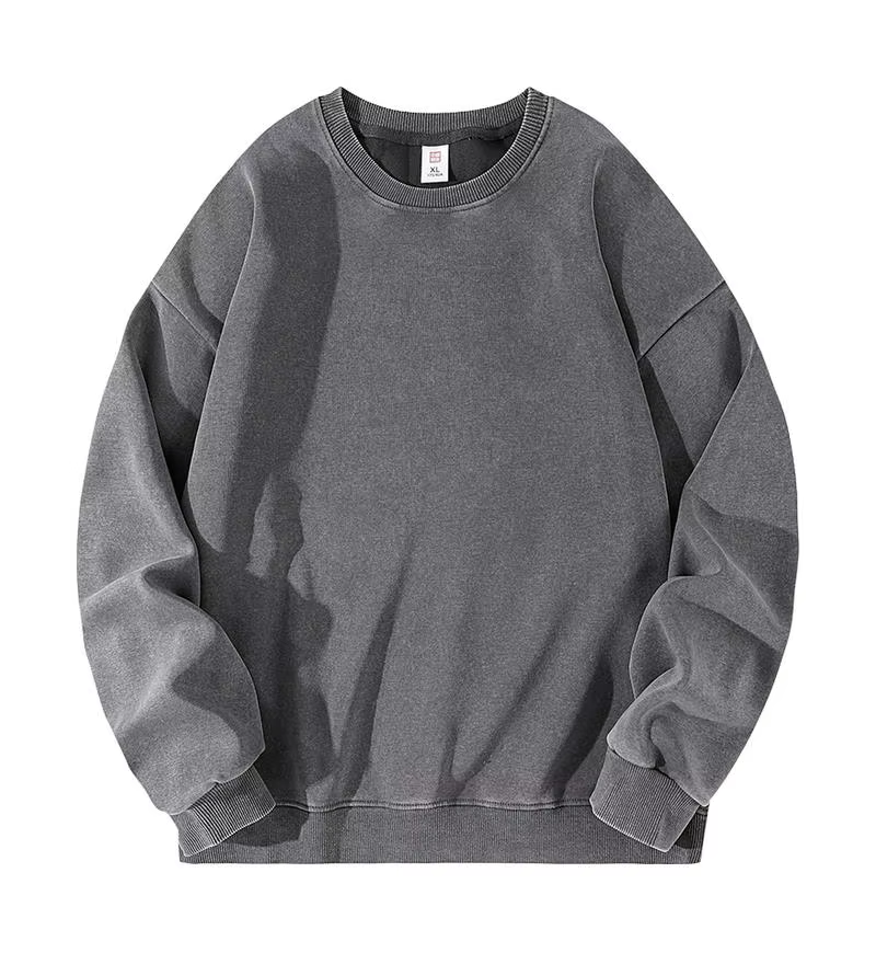Sweat-shirt de Style américain pour hommes, couleur unie, délavé, Vintage, col rond, ample, décontra
