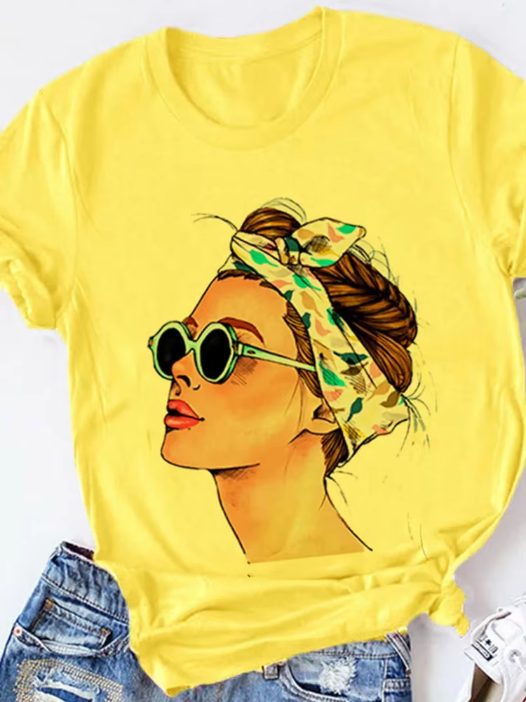 T-Shirt à Manches Courtes Jaune pour Femme, Streetwear Décontracté, à la Mode, Y2K, Harajuku