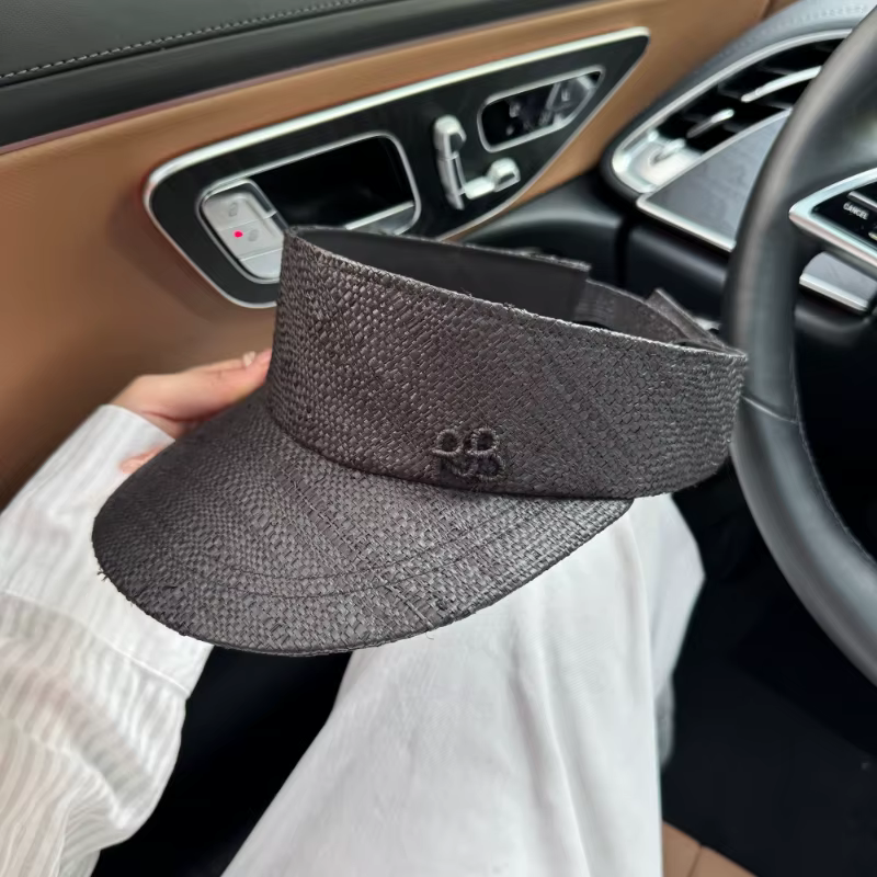 Chapeau Visière Femme en Raphia à Large Bord, Protection Solaire Anti-UV, Casquette de Plage Réglabl