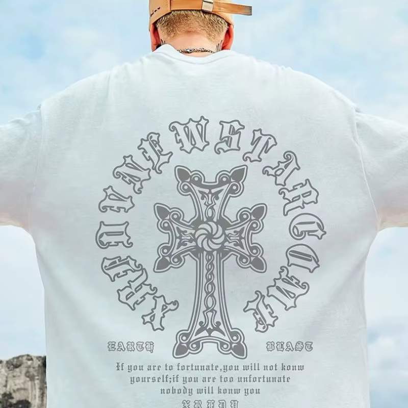 M-8XL T-shirt pour hommes surdimensionné ample et à la mode imprimé croisé T-shirt étudiant jeunesse