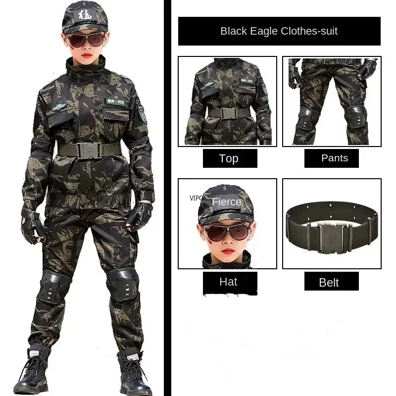 Costume militaire tactique pour enfants, uniforme de camouflage, tenue de soldat pour garçon et fill