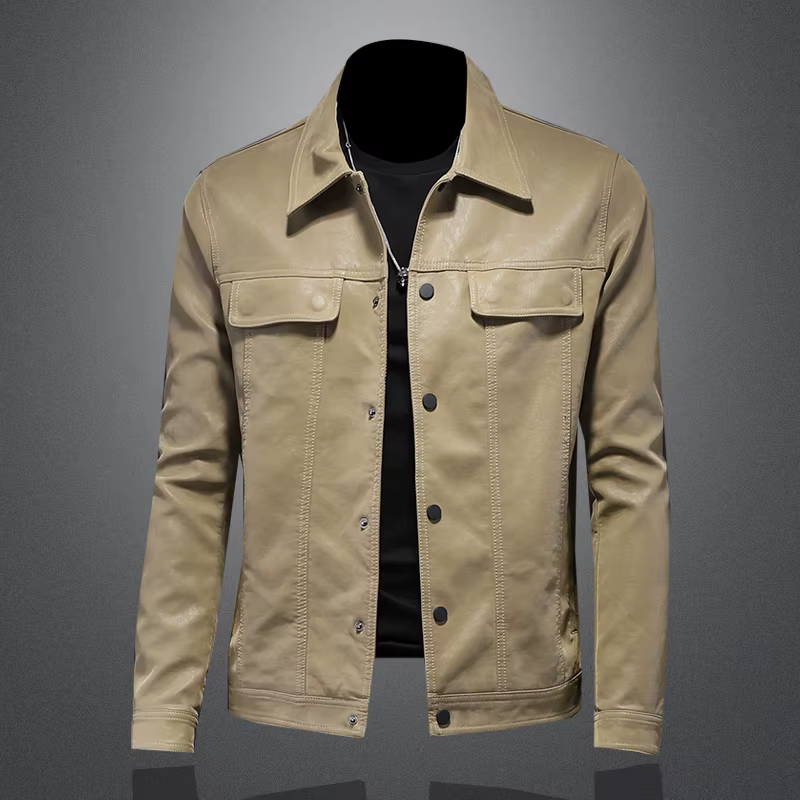 Beau manteau en cuir de moto pour hommes avec document solide Revers Mince mn M-4XL homme 2024 Autom
