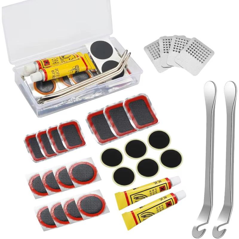 Kit de réparation de pneus de vélo – Outil essentiel pour cyclistes avec patchs, râpes métalliques, 