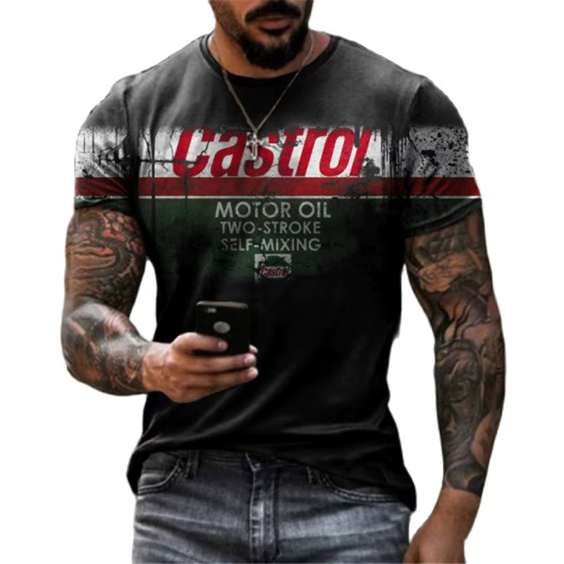 T-shirt à manches courtes imprimé 3D rétro pour hommes, t-shirts vintage, huile, décontracté, moto, 