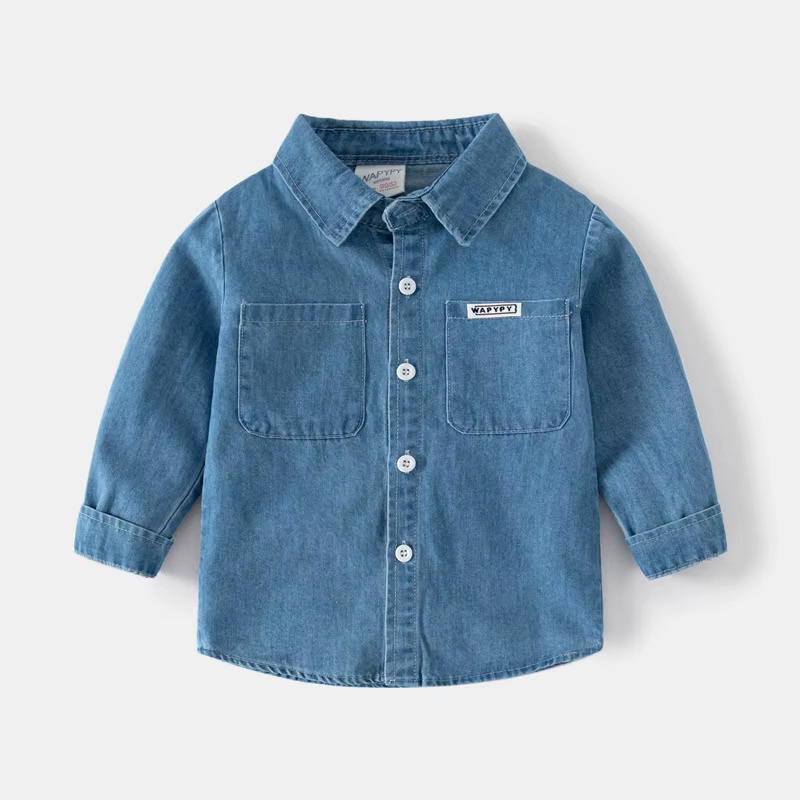 Vestes en jean à manches longues pour bébés garçons, chemise à revers pour enfants, manteau en jean 