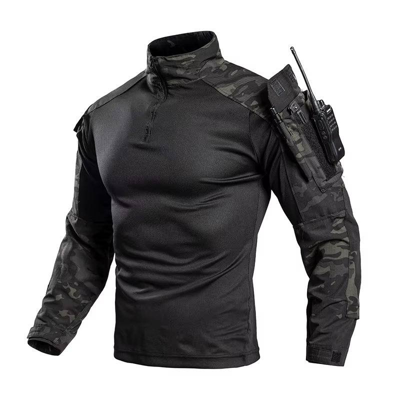 Chemise de combat tactique pour hommes, chemise militaire à manches longues à séchage rapide avec po