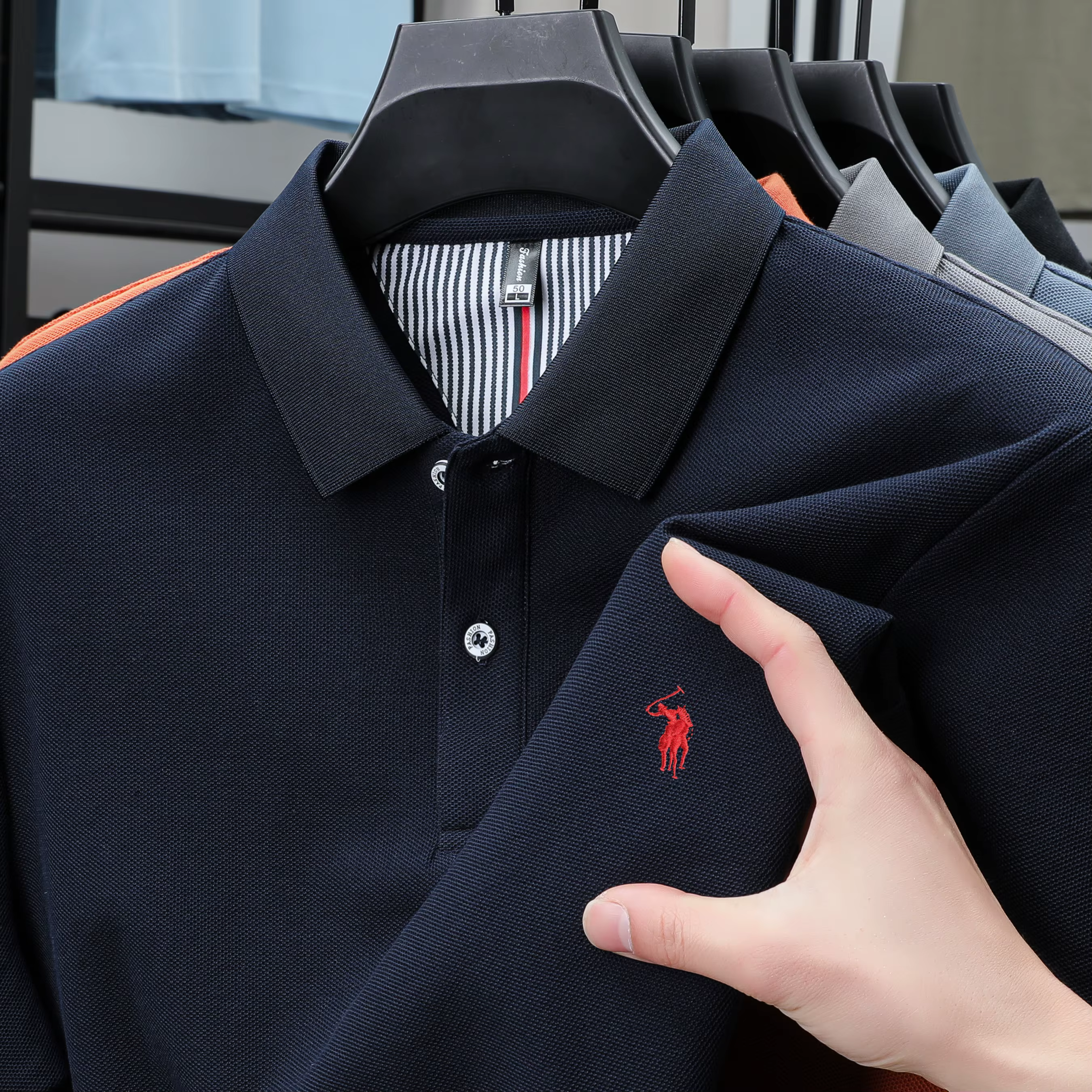 100% pur coton été nouveau à la mode hommes à manches courtes de luxe personnalisé polo d'affaires b