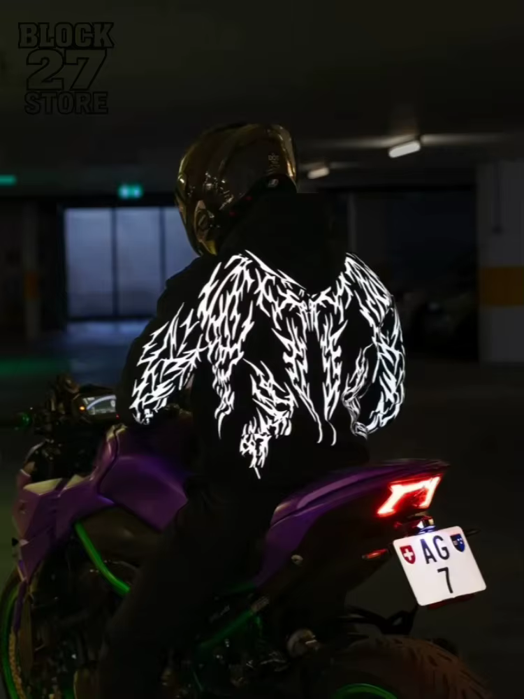 Nouveau sweat à capuche lumineux pour homme, style moto Harajuku, streetwear sombre, imprimé épée ma