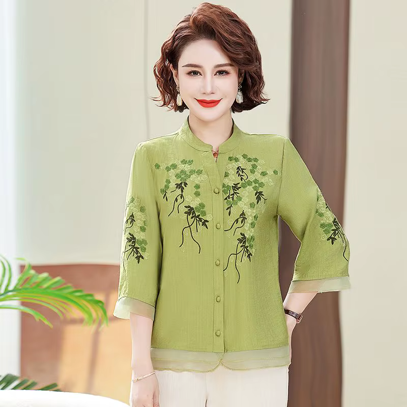 Chemise brodée d'été, haut ample à boutons élégant, à la mode et polyvalent, nouvelle collection 202