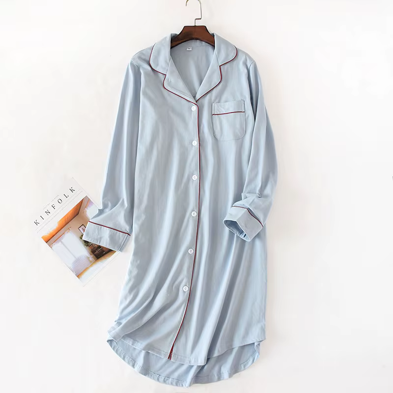Robe chemise Cardigan de nuit en coton tricoté à manches longues pour femmes, vêtements de nuit mi-l
