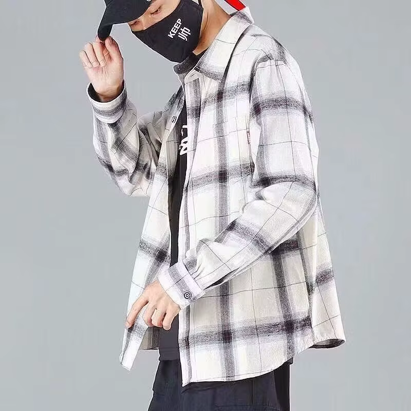 Chemise à carreaux à manches longues pour homme, style jeune et polyvalent, coupe décontractée en co