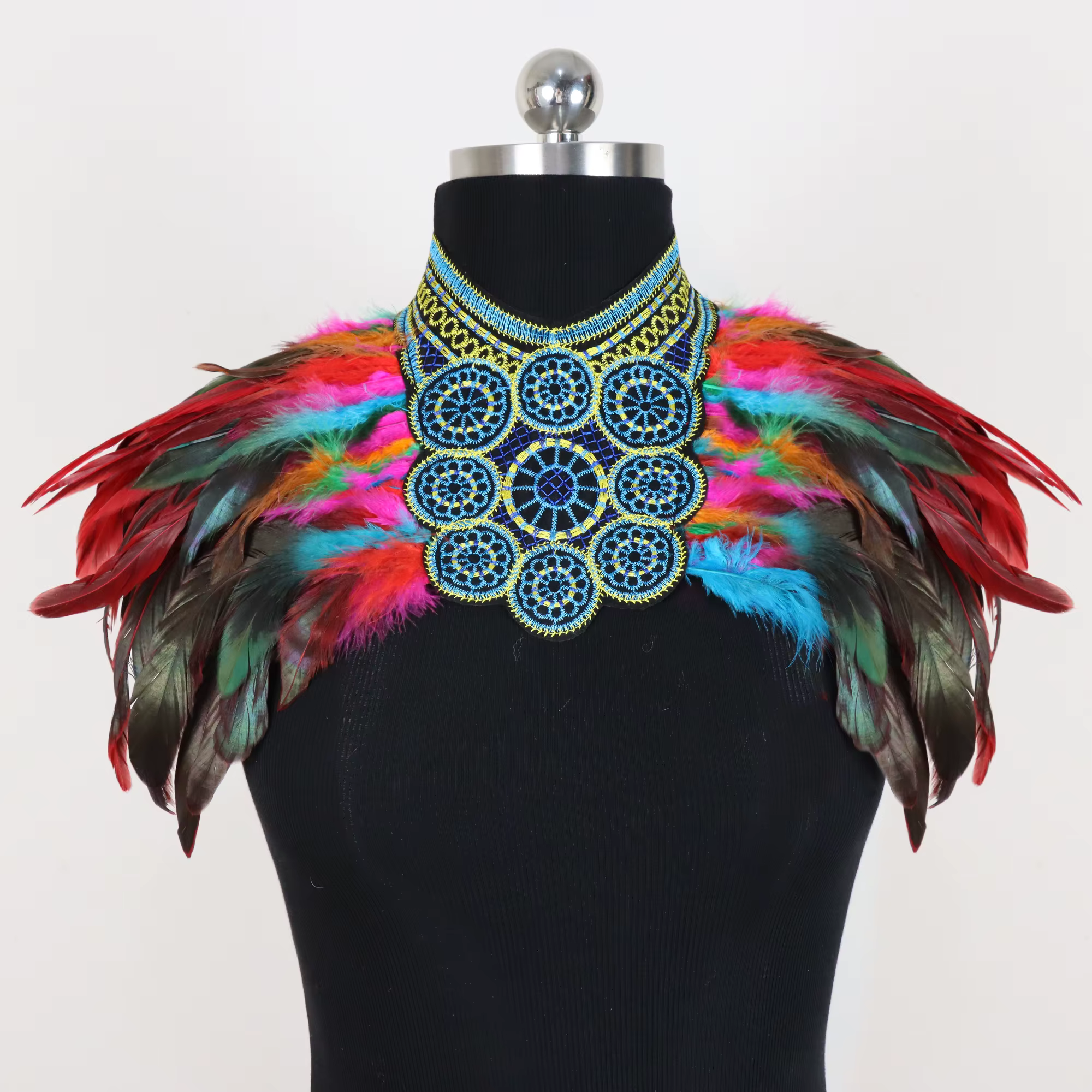 Cape en plumes naturelles pour femmes, Costume gothique, châle, col haussement d'épaules, Cape en pl
