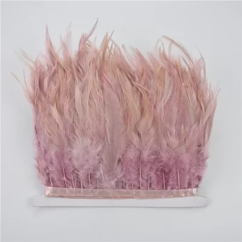 2 mètres de franges en plumes de faisan rose en cuir, garniture en plumes de dinde, d'oie, d'autruch