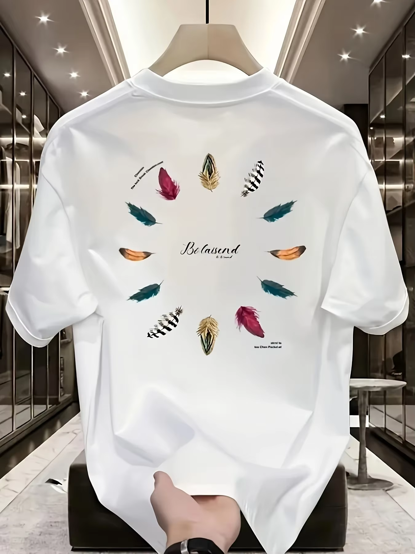 T-shirt pour homme style bohème avec imprimé « feather Wheel », 100 % coton pur, respirant, tendance