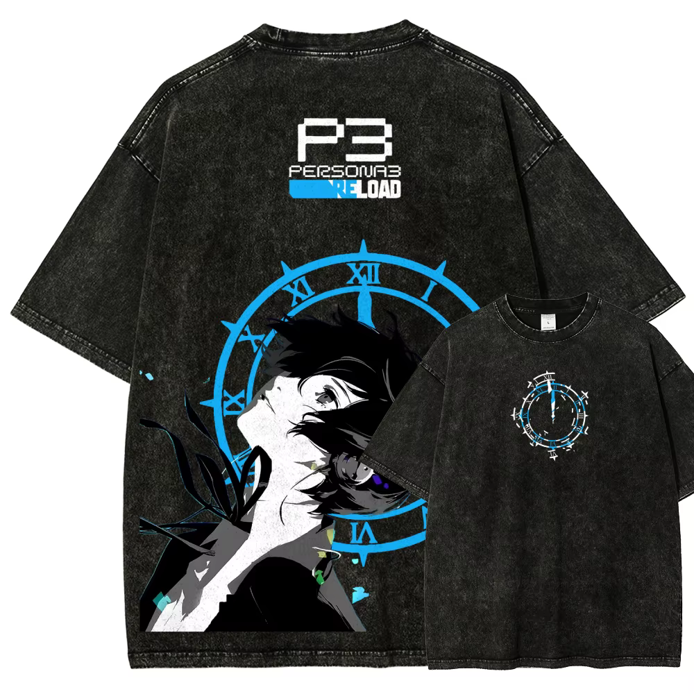 T-shirt Persona 3 Reload délavé, vêtements de personnalité, adaptés à toutes les saisons, grande tai