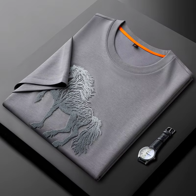 T-shirts pour hommes Minglu, broderie exquise, été, luxe, manches courtes, col rond, respirant, déco