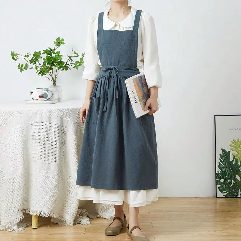 Jupe plissée en coton et lin pour femme et fille, style nordique, vintage, jardinage, croisé dans le