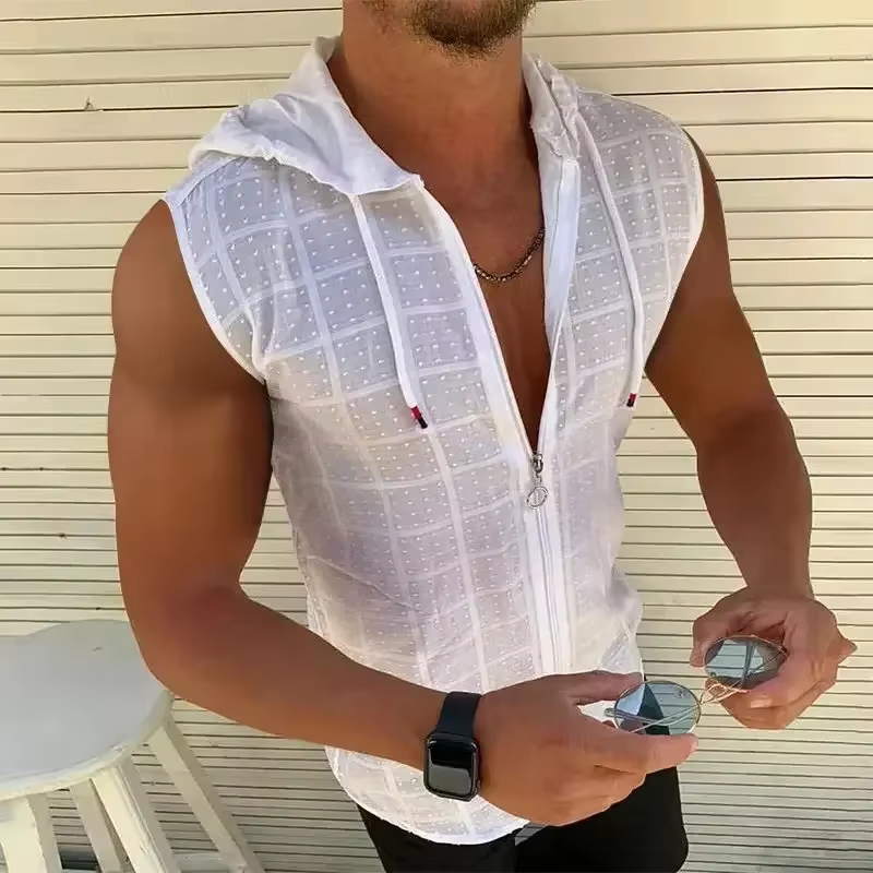 Mode d'été sans manches/long/manches courtes sweat à capuche fermeture éclair t-shirt décontracté im