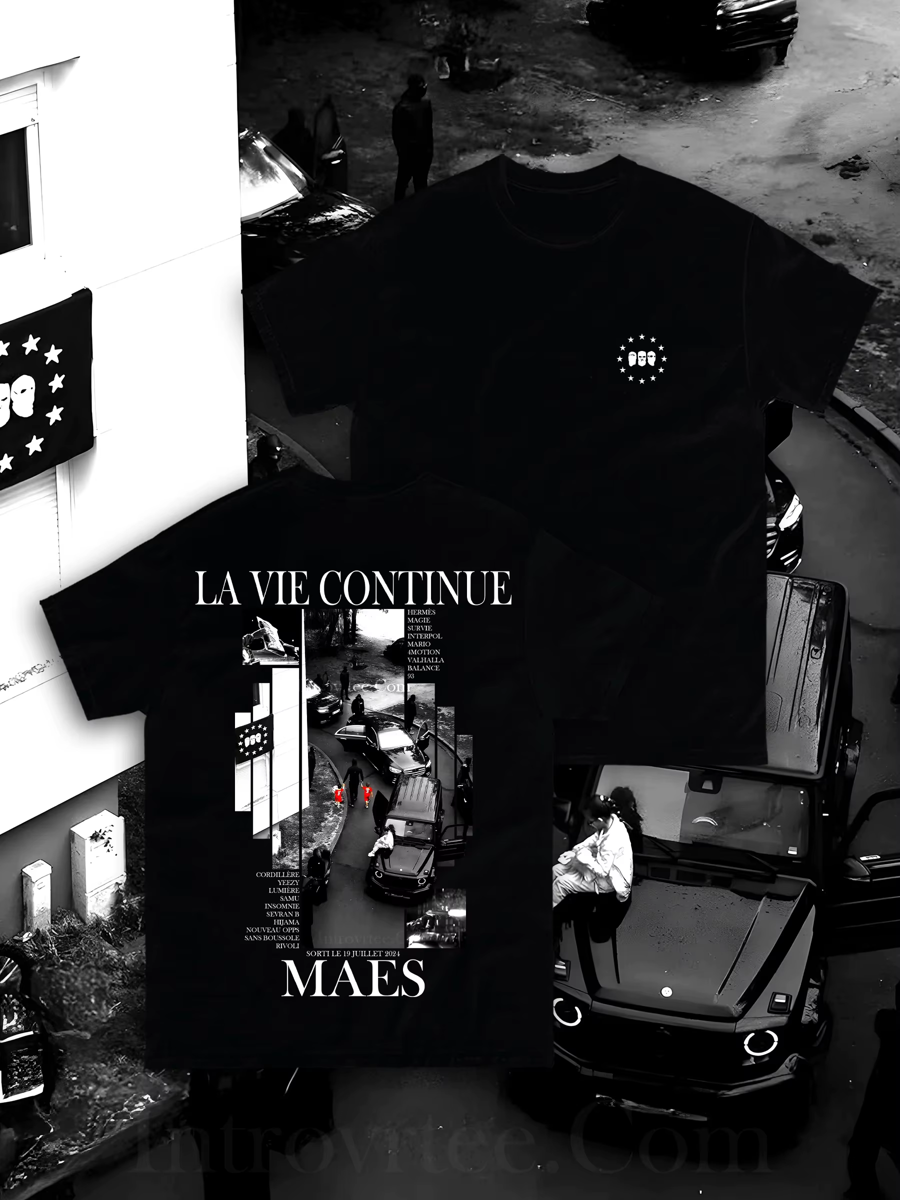 T-shirt graphique du rappeur français Maes, album « LA VIE CONTINUE », pour hommes et femmes, t-shir